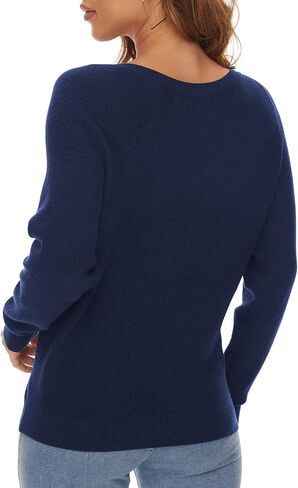 LILBETTER Women's Long Sleeve Loose Criss Cross Twisted Back Pullover Knit Jumper Sweaters in Kuwait