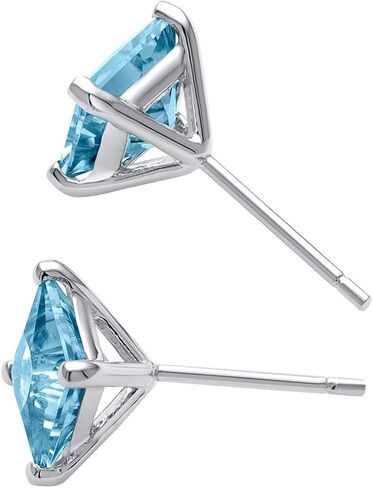Peora Solid 14K White Gold Swiss Blue Topaz Earrings for Women, 2.50 Carat total Princess Cut, Genuine Gemstone Birthstone Solitaire, Friction Back in Saudi Arabia