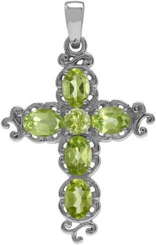 Silvershake Birthstone Gemstone 925 Sterling Silver Victorian Style Cross Pendant Necklace Christmas Jewelry Gift for Women in Kuwait