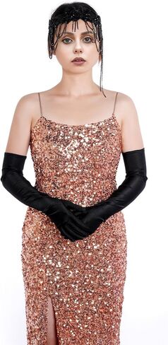 مجموعة إكسسوارات choyaxo 1920s Flapper Great Gatsby 1920s خوذة طافوا 20s عقال قفازات طويلة للنساء in Saudi Arabia