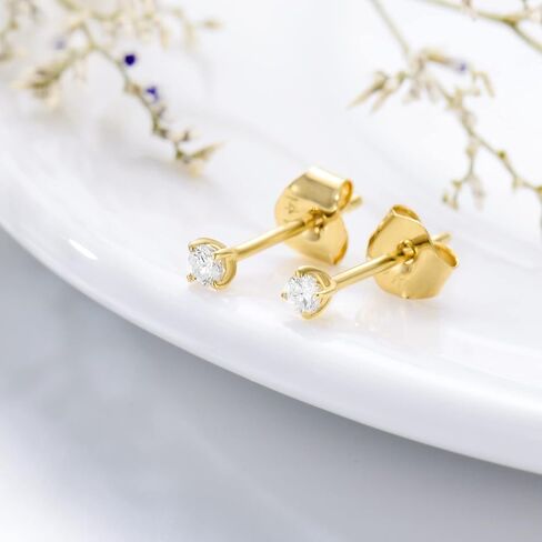 MRENITE 0.06 Ctw 14K الذهب الأصفر جولة الماس الطبيعي أقراط للنساء مجوهرات الماس الحقيقي الصغيرة هدية لها in Kuwait