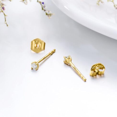 MRENITE 0.06 Ctw 14K الذهب الأصفر جولة الماس الطبيعي أقراط للنساء مجوهرات الماس الحقيقي الصغيرة هدية لها in Kuwait