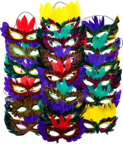 4E's Novelty 12 Mardi Gras Masks With Feathers Bulk for Adult Men Women, Feather Masquerade Masks for Mardi Gras Outfit Accessories, Party Supplies & Decorations in Saudi Arabia