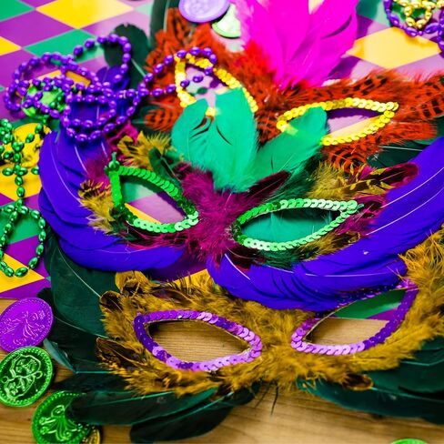 4E's Novelty 12 Mardi Gras Masks With Feathers Bulk for Adult Men Women, Feather Masquerade Masks for Mardi Gras Outfit Accessories, Party Supplies & Decorations in Saudi Arabia