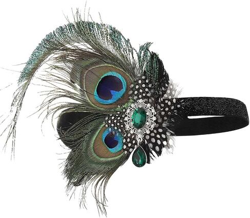 GORTIN 1920's Flapper Headband Great Gatsby Headpiece الطاووس ريشة عقال كريستال 20s هدير إكسسوارات الشعر آرت ديكو أغطية الرأس للحفلات الراقصة للنساء والفتيات in Saudi Arabia