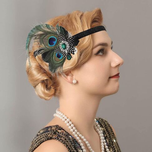 GORTIN 1920's Flapper Headband Great Gatsby Headpiece الطاووس ريشة عقال كريستال 20s هدير إكسسوارات الشعر آرت ديكو أغطية الرأس للحفلات الراقصة للنساء والفتيات in Saudi Arabia