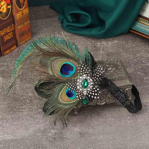 GORTIN 1920's Flapper Headband Great Gatsby Headpiece الطاووس ريشة عقال كريستال 20s هدير إكسسوارات الشعر آرت ديكو أغطية الرأس للحفلات الراقصة للنساء والفتيات in Saudi Arabia