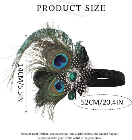GORTIN 1920's Flapper Headband Great Gatsby Headpiece الطاووس ريشة عقال كريستال 20s هدير إكسسوارات الشعر آرت ديكو أغطية الرأس للحفلات الراقصة للنساء والفتيات in Saudi Arabia