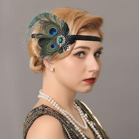 GORTIN 1920's Flapper Headband Great Gatsby Headpiece الطاووس ريشة عقال كريستال 20s هدير إكسسوارات الشعر آرت ديكو أغطية الرأس للحفلات الراقصة للنساء والفتيات in Saudi Arabia