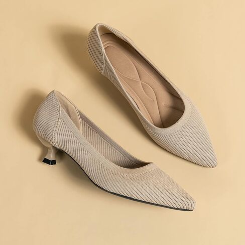 youngshow Women's Pumps Kitten Heels Pointed Toe Knit Slip On Comfortable Casual Formal Dress Shoes in Kuwait
