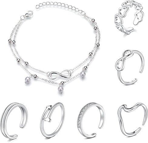 LAURITAMI قابل للتعديل خواتم اصبع القدم للنساء الصيف الشاطئ المفتوحة تو خواتم وخلخال مجموعة مكعب زركونيا الفرقة زهرة تو الدائري الصيف الشاطئ مجوهرات in Kuwait