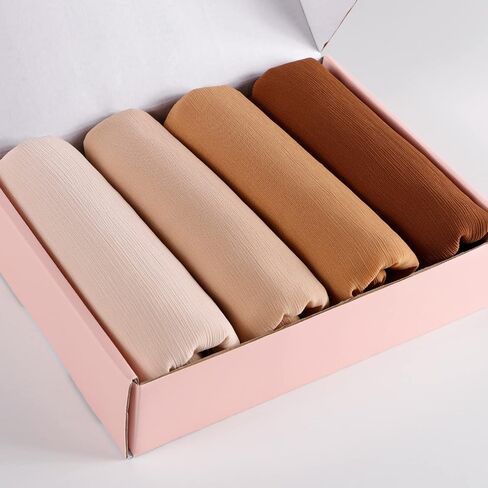 Febfim 4PCS Premium Dubai Muslim Women Chiffon Crinkle Hijab Scarf Plain Chiffon Bubble Hijab Wrap Shawl in Kuwait