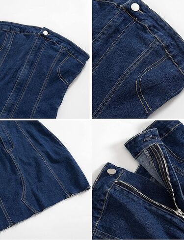 فستان Daacee النسائي المثير بدون حمالات من قماش الدنيم قطعة واحدة بدون أكمام، فساتين قصيرة للحفلات والنوادي in Kuwait