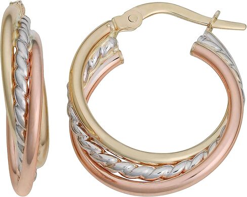 Kooljewelry 10k Tri-color Yellow White Rose Gold Overlapping Small Hoop Earrings in Saudi Arabia