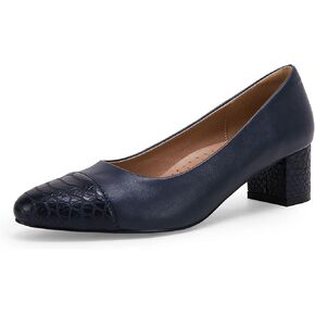 Women's Closed Toe Pumps Snakeskin Slip on Block Low Chunky Heel Business Party Office Dress Shoes