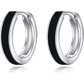 AOBOCO Black Sterling Silver Hoop Earrings for Men & Women