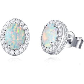 FANCIME Opal Jewelry Set Sterling Silver Oval Opal Ruby Necklaces White Opal Stud Leverback Earrings October Birthstone Fine Jewelry for Women