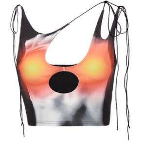 CAPE CLIQUE Womens Sexy Y2K Crop Tops Lace Up Body Print Hollow Out Summer Tie Dye Sleeveless Cami Plunge Tank Top