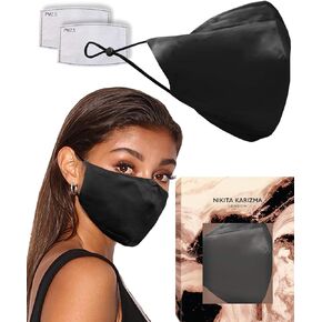 KARIZMA 90210 Silk Face Mask (Black). Luxury Fashion Masks, 19 Momme Mulberry Silk Mask. Fashionable Designer Face Mask for Women, Washable Fabric Face Mask, Reusable Facemask 6A Grade Fabric in Kuwait