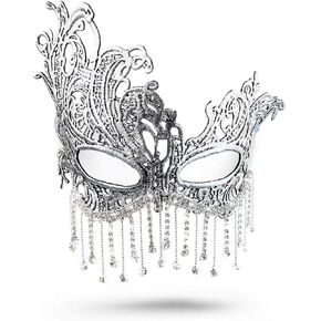 ARK Survivor Women's White Lace Masquerade Mask with Diamond Rhinestone Tassels for Mardi Gras Masquerade Gala Halloween Dress-Up Formal Costume Party Sparkling Mask For Goddesses (Prima Goddess) in Kuwait