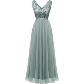 Tidinesslife Womens 2023 Elegant Sequin Evening Party Dress Formal Beaded V Neck Wedding Guest Dresses