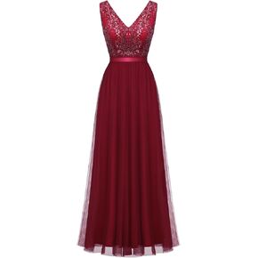 فستان Tidnesslife للسيدات 2023 أنيق مزين بالترتر للحفلات المسائية، فساتين رسمية مطرزة برقبة على شكل حرف V لحفلات الزفاف in Kuwait