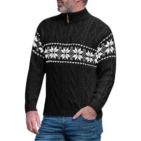 Makkrom Mens Quarter Zip Sweater Christmas Cable Knit Slim Fit Casual Mock Neck Polo Pullover Sweaters in Kuwait