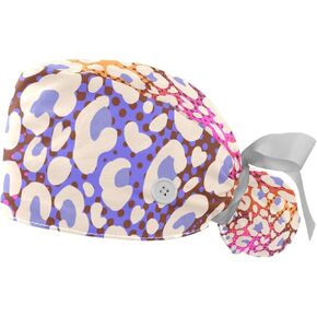 2 Packs Leopard Pattern Nurse Scrub Caps Women Long Hair, Adjustable Tie Back Skull Hat, One Size Working Head Cover in Saudi Arabia