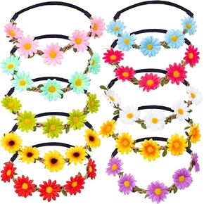 KEHAWK 10PCS Lady Girl Sunflower Headbands Multicolor Daisy Flower Crown Floral Garland with Adjustable Elastic Ribbon for Festival Wedding Party in Kuwait
