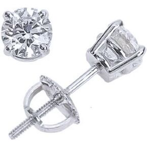 3/4 Carat Solitaire Diamond Stud Earrings Round Brilliant Shape 4 Prong Screw Back (J-K Color, SI2-I1 Clarity)