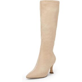 Coutgo Womens Knee High Boots Pointed Toe Kitten Heel Side Zipper Stretchy Vegan Suede Comfort Fall Winter Boot in Saudi Arabia