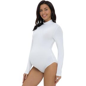 Foucome Women's Maternity Bodysuit Mock Turtle Neck Long Sleeve Tops Jumpsuit Pregnancy Stretchy Basic Body Suit Shirt