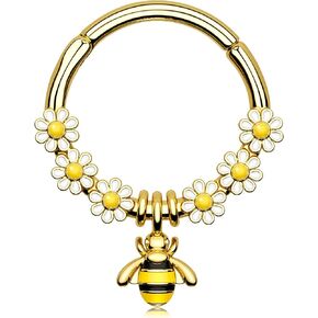 Melighting Bee Septum Rings 16G Dangle Septum Jewelry Stainless Steel 316L Flower Septum Ring Cute Daith Earrings Helix Earring Cartilage Tragus Piercing for Women