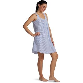 Miss Elaine Nightgown - Women's Seersucker Short Gown, Sleeveless & Button Front, Sleepwear