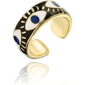 TKMIRA Evil Eye Ring for Women Gold Colorful Enamel Chunky Rings Adjustable Statement Aesthetic Rings Protection Jewelry