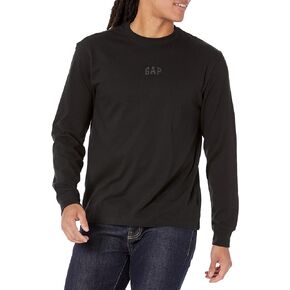 GAP Mens Relaxed Fit Long Sleeve Logo T-Shirt T Shirt, Black 4, Medium US