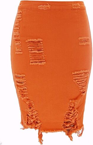 تنورة Chouyatou النسائية القابلة للتمدد بخصر عالٍ لرفع المؤخرة من قماش الدنيم الممزق in Kuwait