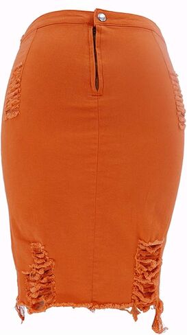 تنورة Chouyatou النسائية القابلة للتمدد بخصر عالٍ لرفع المؤخرة من قماش الدنيم الممزق in Kuwait