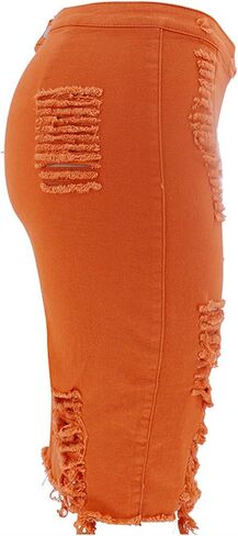 تنورة Chouyatou النسائية القابلة للتمدد بخصر عالٍ لرفع المؤخرة من قماش الدنيم الممزق in Kuwait