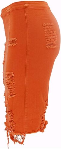 تنورة Chouyatou النسائية القابلة للتمدد بخصر عالٍ لرفع المؤخرة من قماش الدنيم الممزق in Kuwait