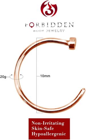 طوق حلقات الأنف من Forbidden Body Jewelry، حلقة أنف دائرية، حلقة أنف دائرية، حلقة أنف مريحة من الفولاذ الجراحي/لون ذهبي وردي/لون ذهبي أصفر 18G-22G (8-10 مم) in Kuwait