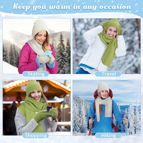 Hoosige 2 Sets Women Winter Warmer Set Warm Hat Beanie Touchscreen Gloves Long Scarf Knit Skull Caps Thermal Gloves Neck Scarves for Women Men in Kuwait