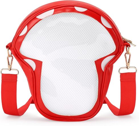 شنطة كروس ايتا بتصميم فطر لطيف من ايكوديس، شنطة كتف مع شنطة شفافة لعرض الانيمي (لا تتضمن دبابيس)، احمر، 12.60 × 11.42 × 1.77 انش in Kuwait