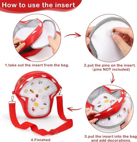 شنطة كروس ايتا بتصميم فطر لطيف من ايكوديس، شنطة كتف مع شنطة شفافة لعرض الانيمي (لا تتضمن دبابيس)، احمر، 12.60 × 11.42 × 1.77 انش in Kuwait