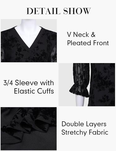 Youtalia Women's Ruffle 3/4 Sleeve Tunic Tops Floral Blouses Casual Double Layers V Neck Dressy Shirts in Kuwait