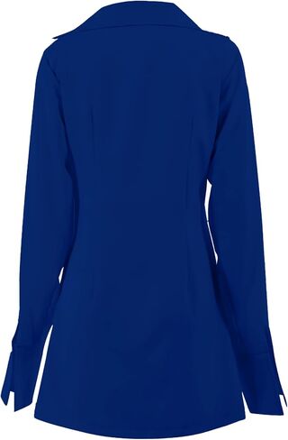 LYANER Women's Collar V Neck Blouse Long Sleeve Button Down Split Hem Long Shirt Top in Kuwait