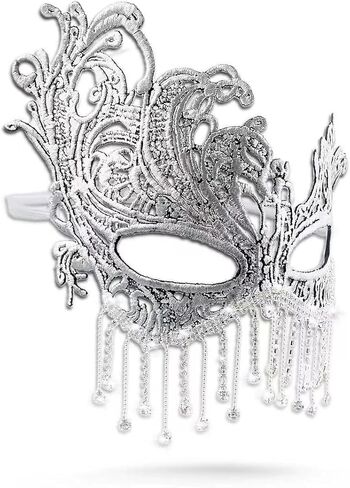 ARK Survivor Women's White Lace Masquerade Mask with Diamond Rhinestone Tassels for Mardi Gras Masquerade Gala Halloween Dress-Up Formal Costume Party Sparkling Mask For Goddesses (Prima Goddess) in Kuwait