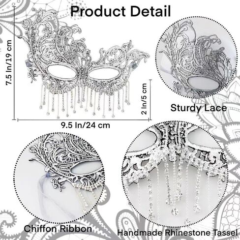 ARK Survivor Women's White Lace Masquerade Mask with Diamond Rhinestone Tassels for Mardi Gras Masquerade Gala Halloween Dress-Up Formal Costume Party Sparkling Mask For Goddesses (Prima Goddess) in Kuwait