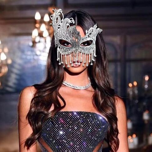ARK Survivor Women's White Lace Masquerade Mask with Diamond Rhinestone Tassels for Mardi Gras Masquerade Gala Halloween Dress-Up Formal Costume Party Sparkling Mask For Goddesses (Prima Goddess) in Kuwait