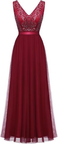 فستان Tidnesslife للسيدات 2023 أنيق مزين بالترتر للحفلات المسائية، فساتين رسمية مطرزة برقبة على شكل حرف V لحفلات الزفاف in Kuwait